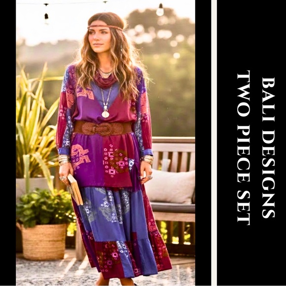 Bali Design Dresses & Skirts - ✨️Boho Two-Piece Skirt Set in Purple Patchwork✨️